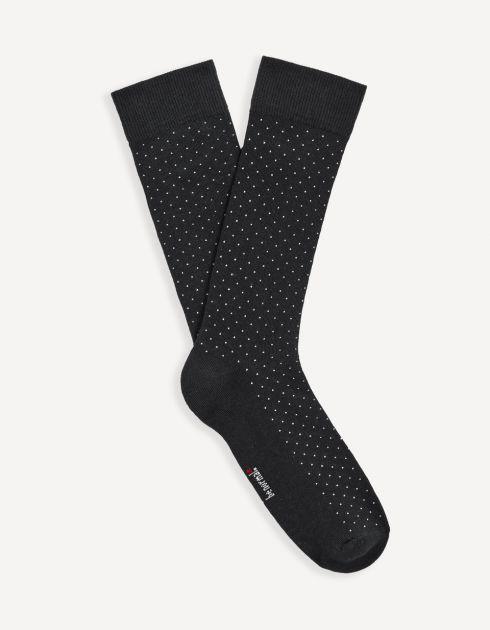 Chaussettes hautes en coton mélangé à pois -noir