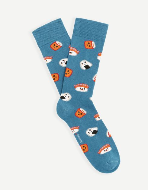 Chaussettes hautes en coton mélangé sushi - bleu