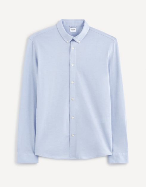 Chemise slim 100% coton maille piquée - bleu ciel