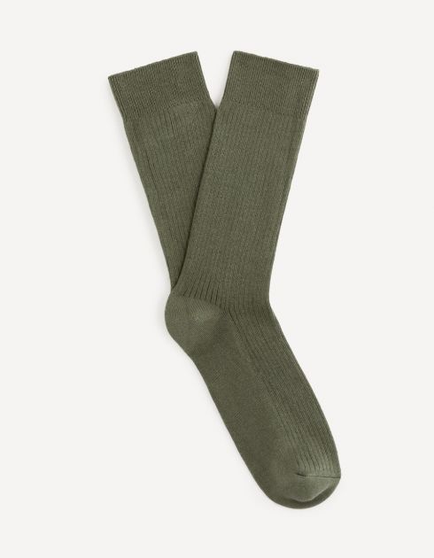 Chaussettes hautes en coton mélangé côtelées - kaki