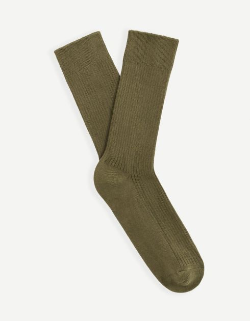 Chaussettes hautes en coton mélangé côtelées - kaki
