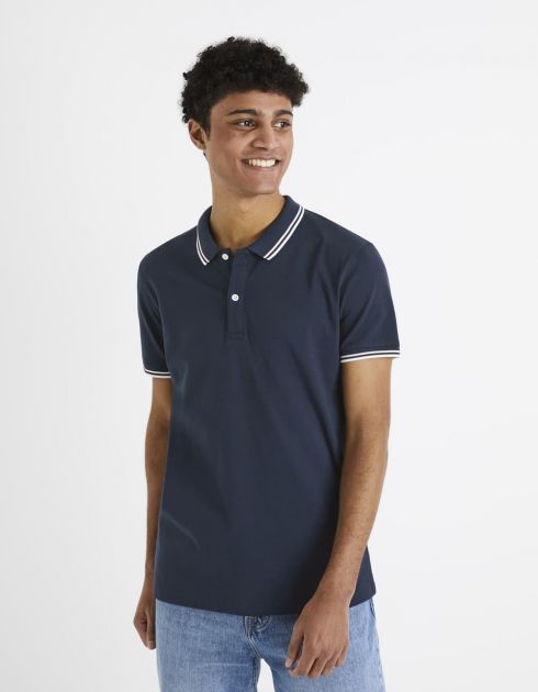 Polo piqué en coton elasthanne - marine