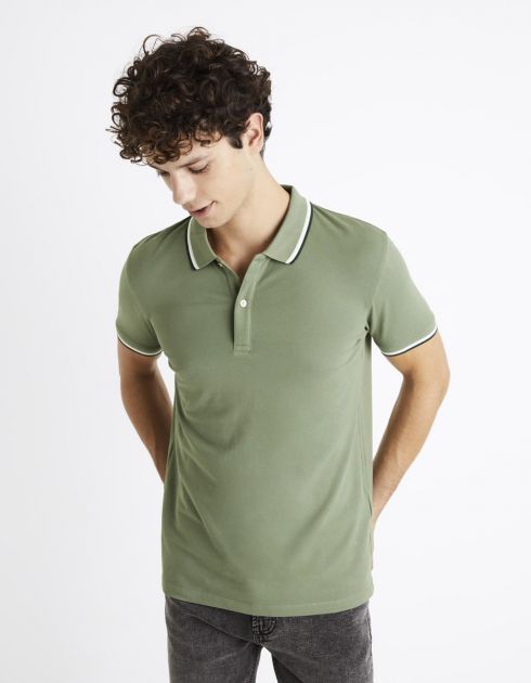 Polo piqué en coton elasthanne - kaki