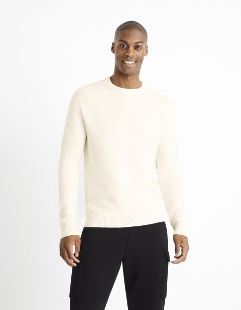 Pull col rond 100% coton - blanc