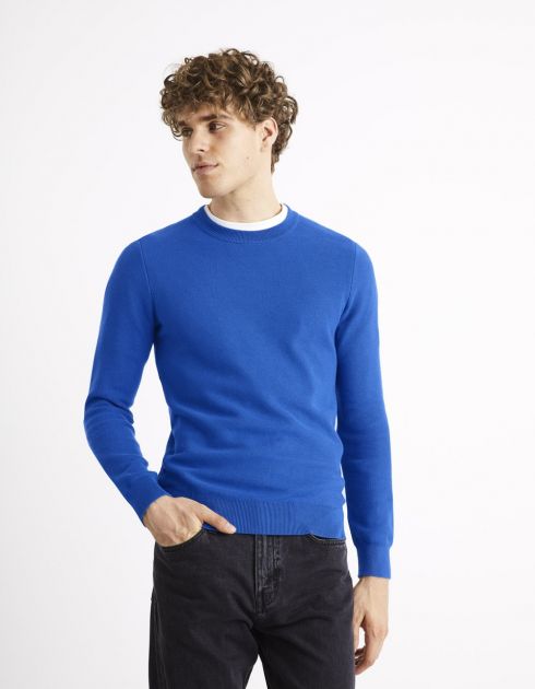 Pull col rond 100% coton - bleu