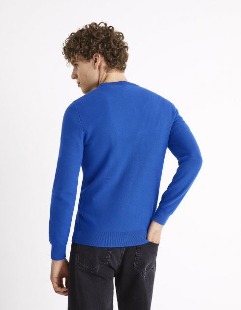 Pull col rond 100% coton - bleu