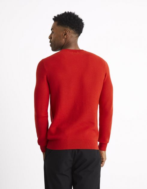 Pull col rond 100% coton - rouge