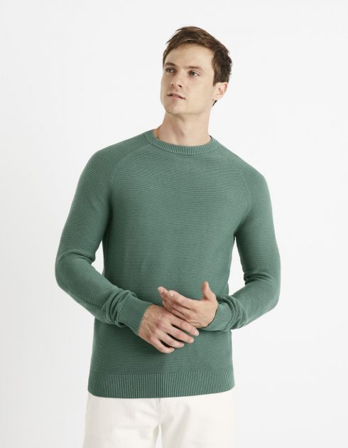 Pull col rond 100% coton - vert