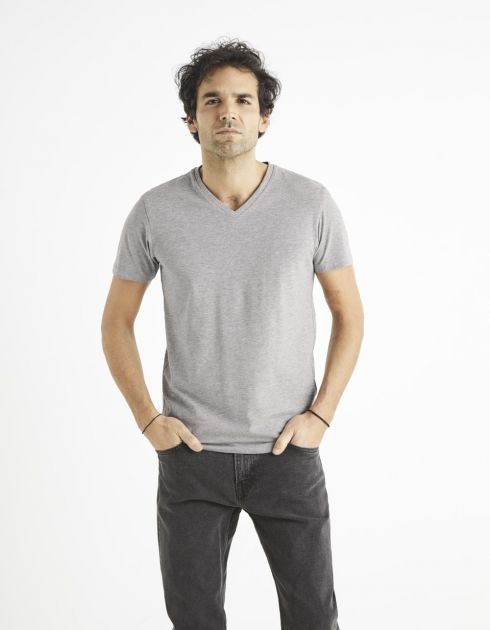 T-shirt col V coton stretch