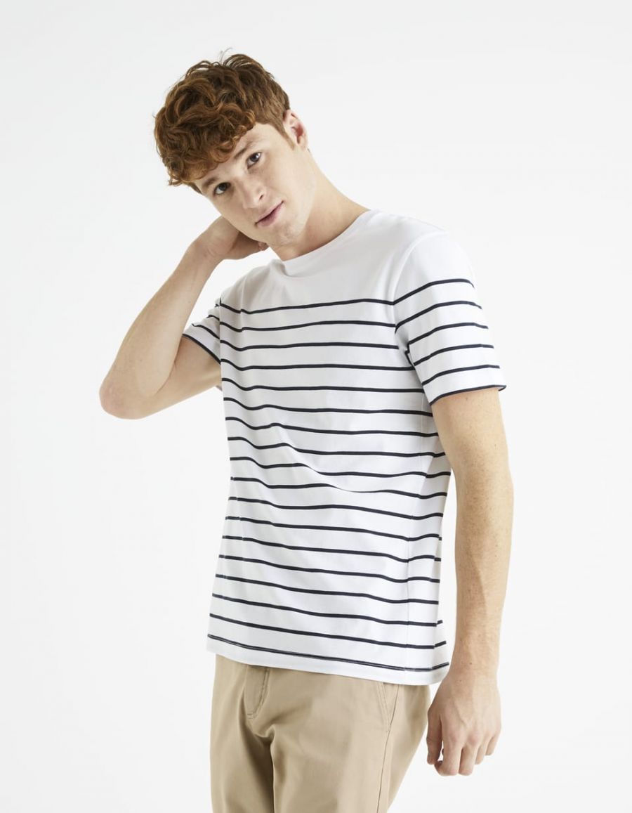 T shirt col rond mariniere 100 coton Celio Tunisie